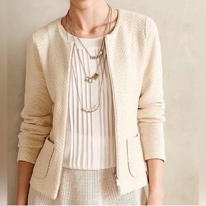 Anthropologie Rosie Neira Geo Diamond Knit Jacket Blazer Zip 100% Cotton Size M